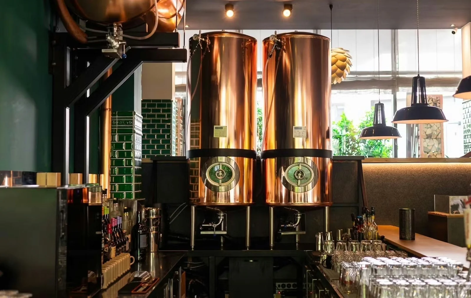 Polished brewing equipment.
